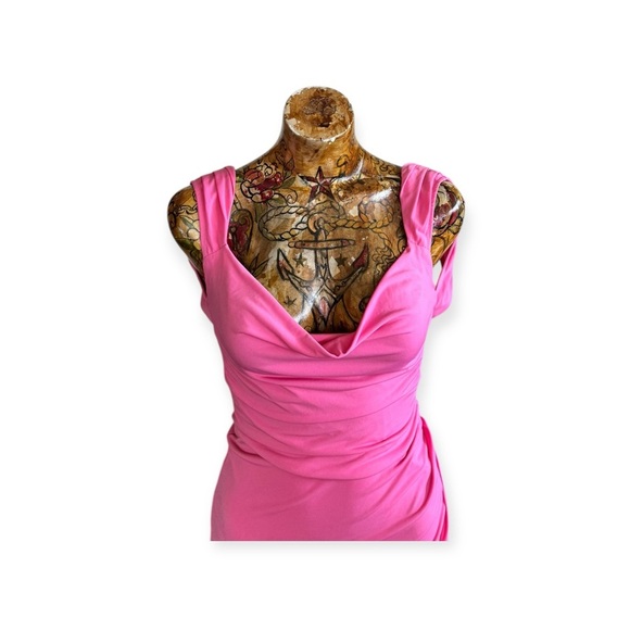 Tiger Mist chic pink mini dress ruched small cocktail party open back sleeveless - Picture 2 of 11